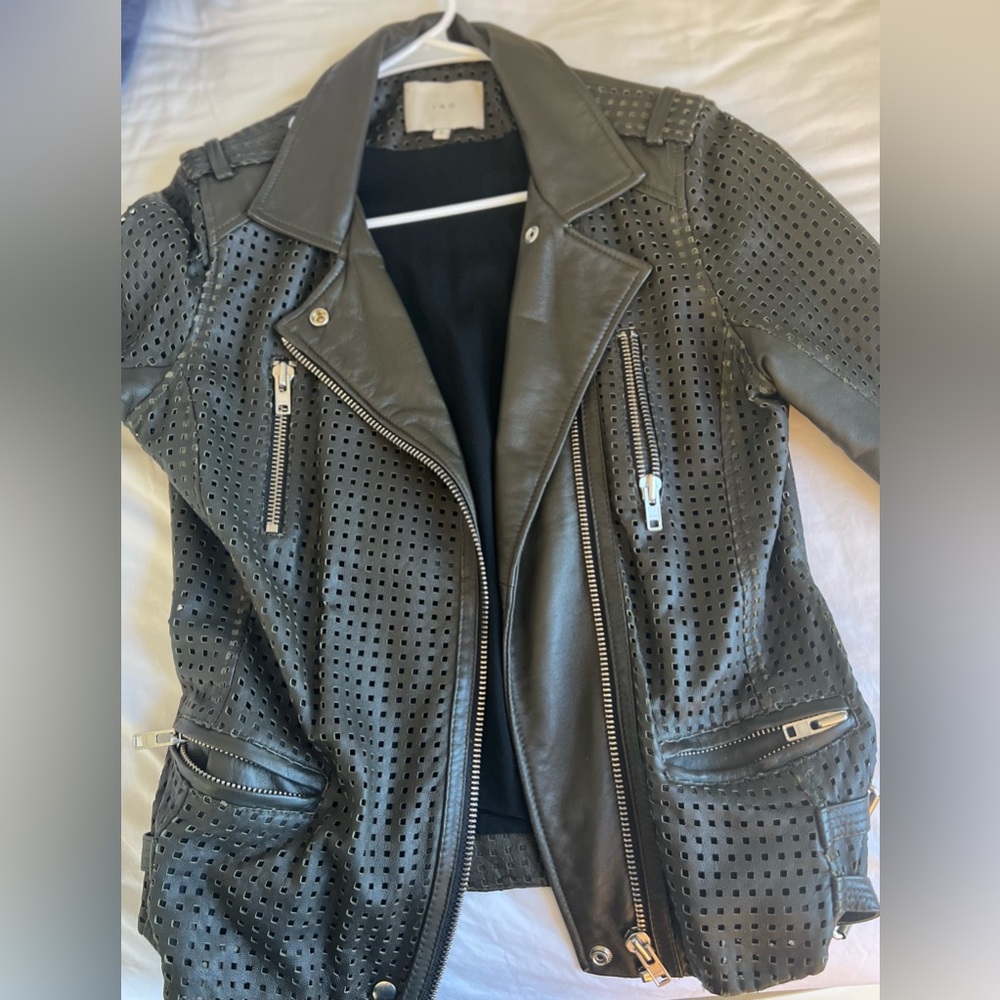 IRO Caelie Perforated Leather Jacket 
Color: Deep Olive | Size: 2